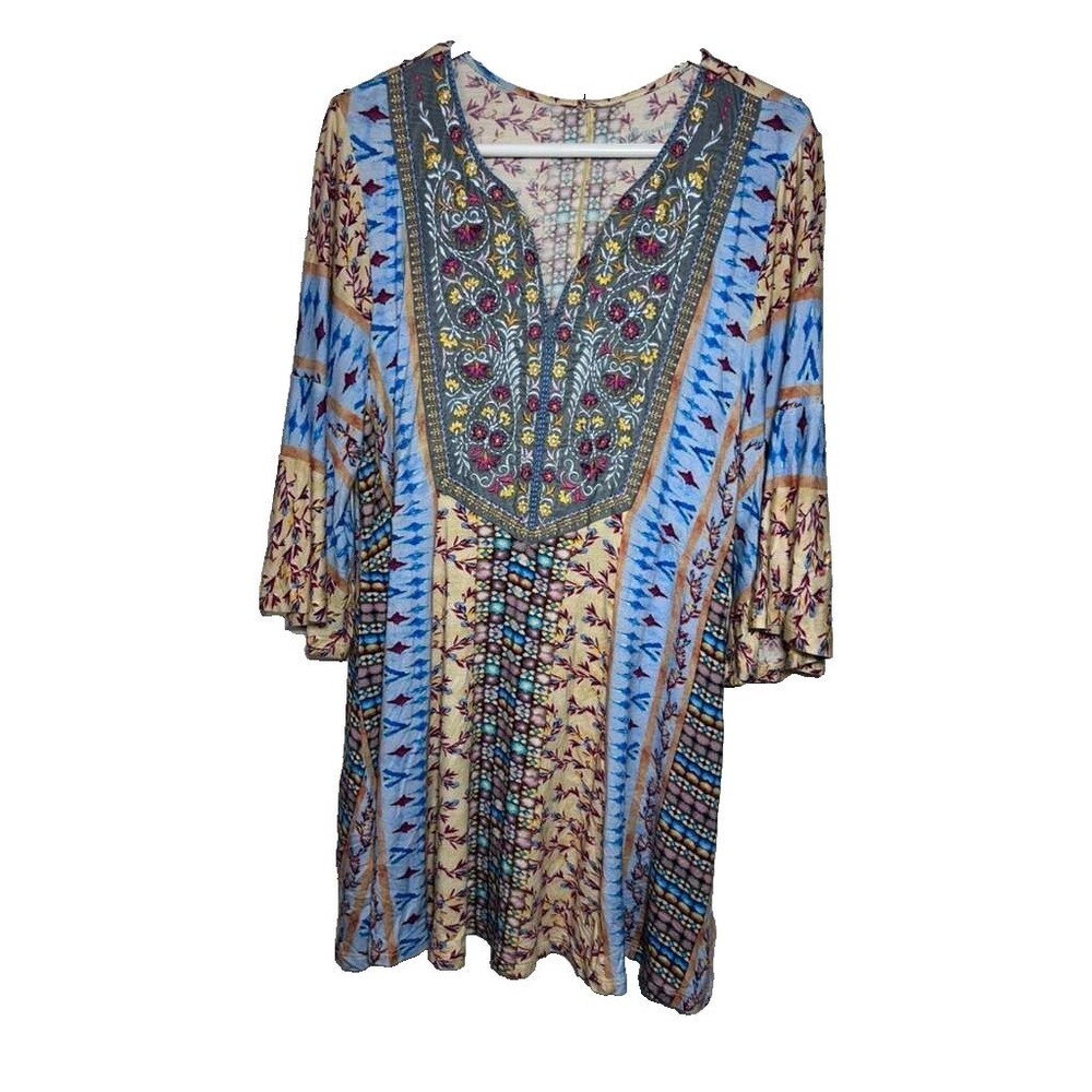 Soft Surroundings Embroidered Top Women's Large 3/4 Sleeve Colorful